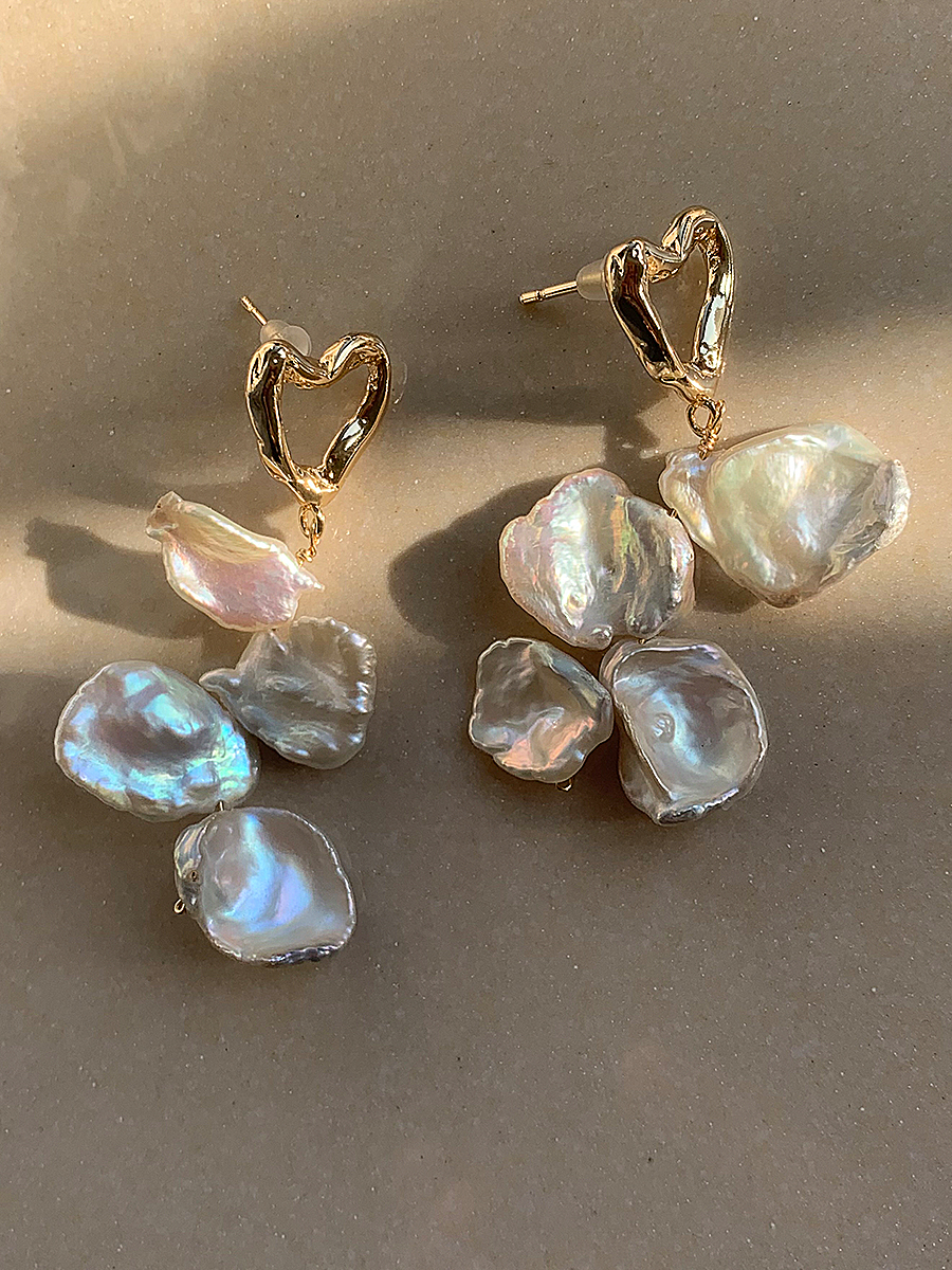 原创自制极光 花瓣不规则绝美天然淡水巴洛克珍珠耳环小众 银针