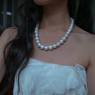 简约高级感天然淡水爱迪生巴洛克珍珠项链 近圆 极光 大颗12-13mm