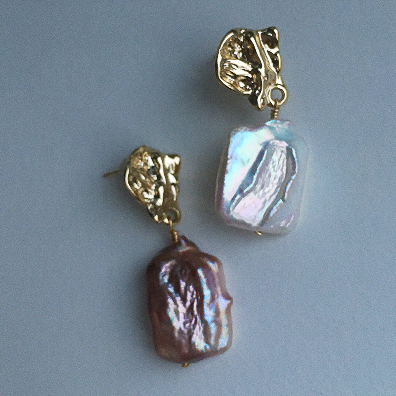 天然巴洛克异形珍珠耳环女