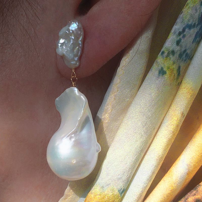 复古异形小众纯银珍珠耳环