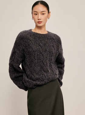 【不打烊】羊绒衫陌可康宝莱白厂丝山羊绒桑蚕丝绞花圆领花纱针织