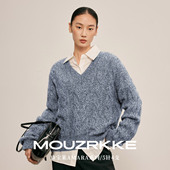 陌可 加厚V领山羊绒衫 女款 康宝莱羊绒 针织衫 宽松慵懒风毛衣2025