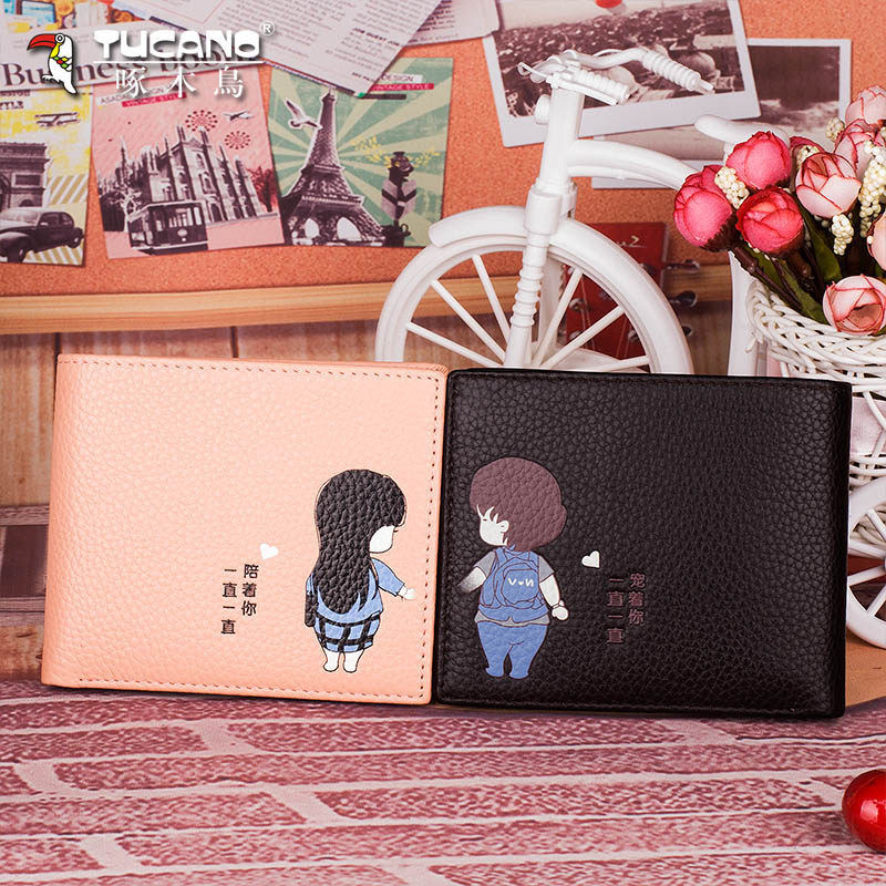 啄木鸟钱包情侣钱包短款一对真皮牛皮2020新款男女士定制DIY刻字