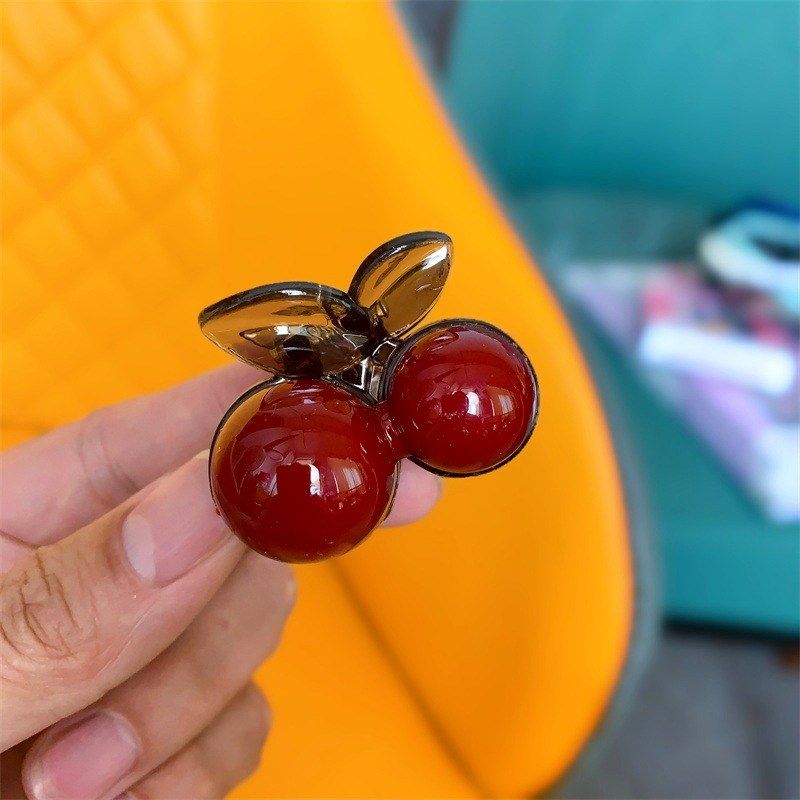 红色樱桃发夹女韩式高级感后脑勺抓夹半扎发刘海发卡小号鲨鱼架子