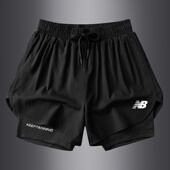 透气户外跑步健身训练假两件三分裤 奥莱运动短裤 男女冰丝速干薄款