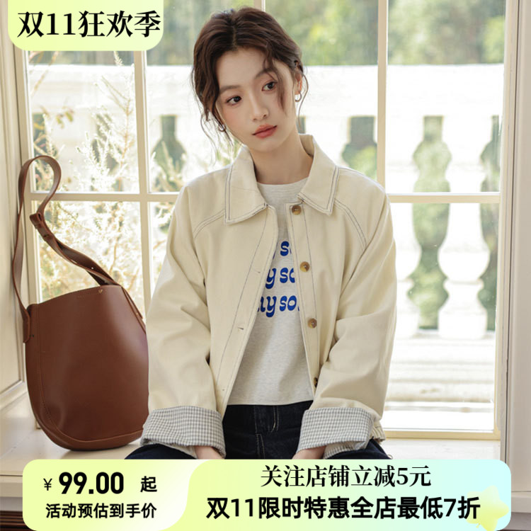 实拍2025春季新款韩版设计感抽绳白色牛仔外套女长袖百搭夹克衫
