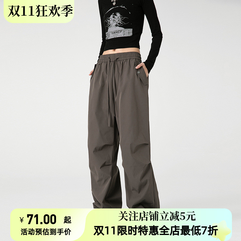 运动宽松户外冲锋裤男女春秋2025新款设计褶皱美式高街复古工装运