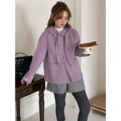 韩版 新款 超好看可爱兔耳朵羊毛呢外套女短款 连帽双面羊绒大衣2025