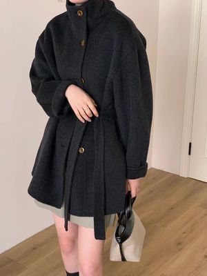 2025秋冬新款韩版高端立领双面羊绒大衣女中长款小个子羊毛呢外套