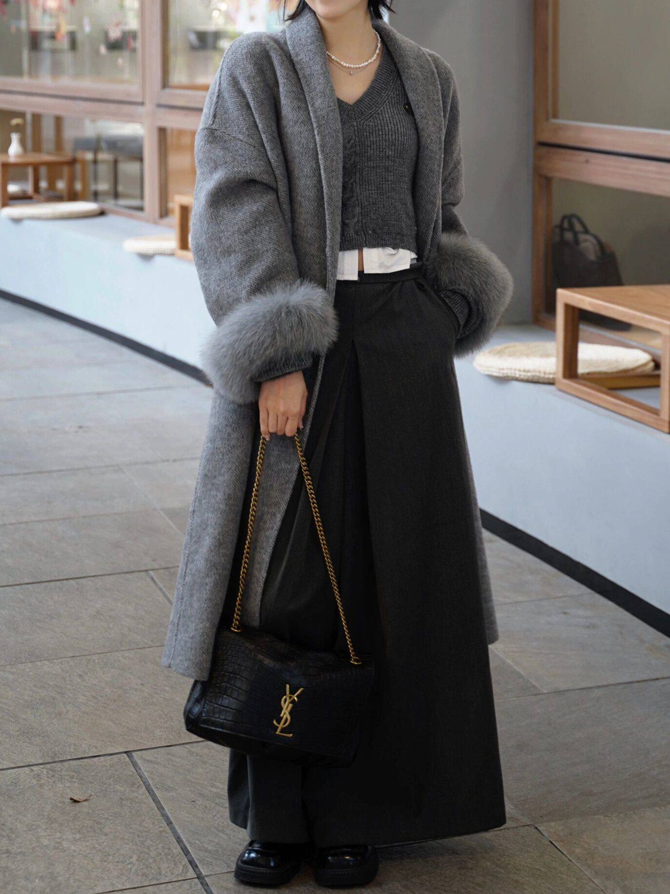 2025秋冬新款双面羊绒大衣狐狸毛浴袍长款高级感女装羊毛呢外套