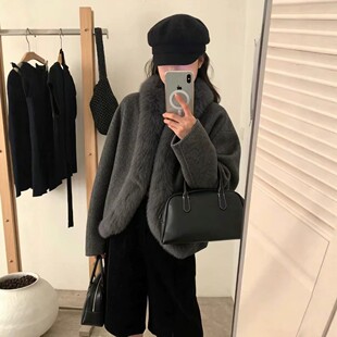 2026新款爆款真狐狸毛领时尚休闲双面羊毛大衣女款韩版松弛感