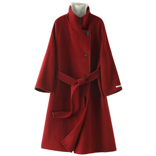 韩国立领双面羊绒大衣女中长款小个子2025年新款高端宽松毛呢外套