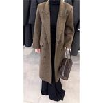 2025新款人字纹西装领双面羊绒大衣女双排扣过膝长款显瘦羊毛外套