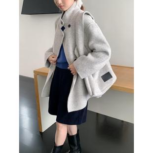 立领双面羊绒大衣女短款小个子2025新款高级感系带羊毛呢子外套