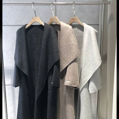 韩国高端奶咖色大翻领双面羊毛羊绒大衣加长款浴袍系带毛呢外套女