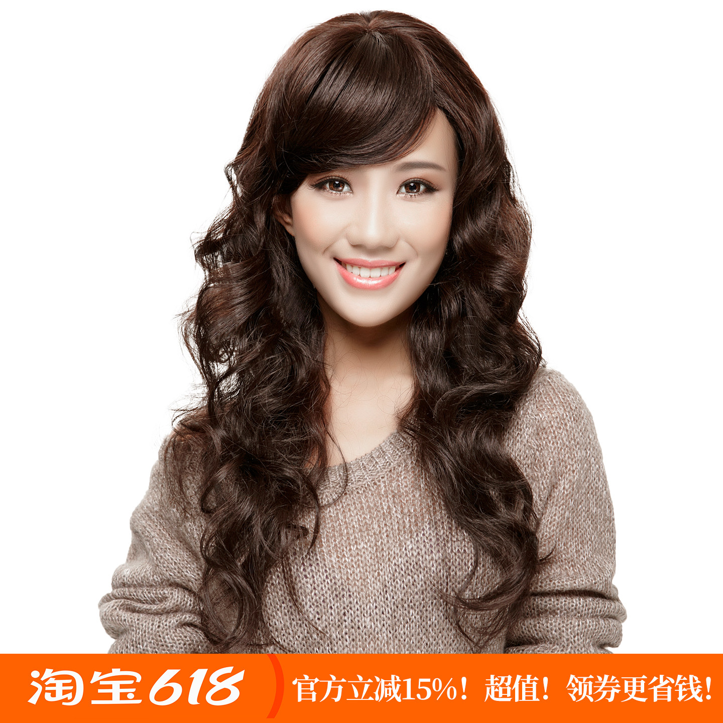 wigs2you假发女 高仿真斜刘海中长款大波浪卷烫发 梨花长卷发头套