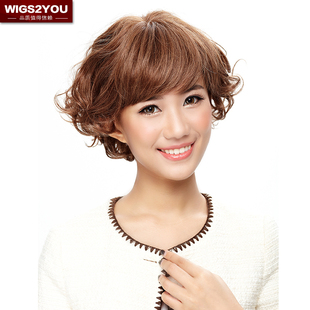 wigs2you女士真人发丝假发女短发 真发整顶假发套 妈妈假发短卷发