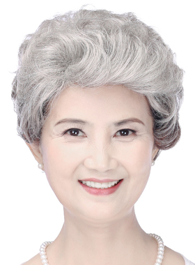 wigs2you高仿真短假发 真人发丝中老年人假发套 银白头发卷发头套
