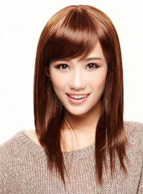 Wigs2you假发包邮 中长直发 斜刘海时尚修脸jiafa 女整顶假发