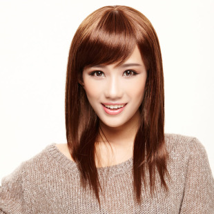 斜刘海时尚 Wigs2you假发 包邮 中长直发 女整顶假发 修脸jiafa