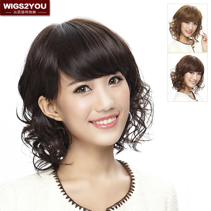 wigs2you 假发梨花头女中长发 时尚斜刘海短卷发蓬松逼真假发包邮