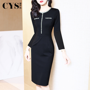 小香风职业连衣裙正式场合2026年秋季新款女装黑色修身气质包臀裙