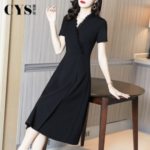 黑色长裙连衣裙2026夏季新款赫本风小黑裙v领气质显瘦裙子高级感