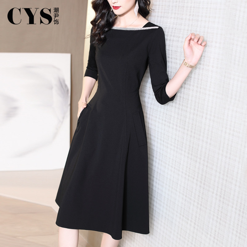 赫本风小黑裙女春秋装2020年新款收腰显瘦高端气质长袖黑色连衣裙