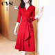 女装 2026秋季 新款 收腰显瘦气质连衣裙高级感轻奢小众红色裙子春秋