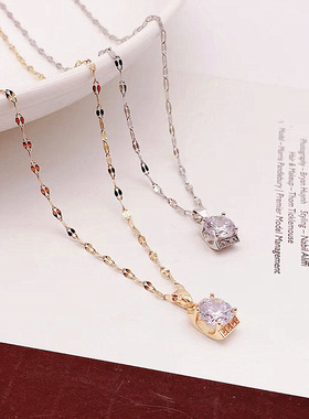 日韩网红2021时尚锆石项链女简约百搭几何方块网红锁骨链吊坠饰品