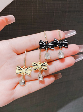 法式蝴蝶结水滴耳钉个性轻奢小众设计耳环2024新品潮C型耳饰