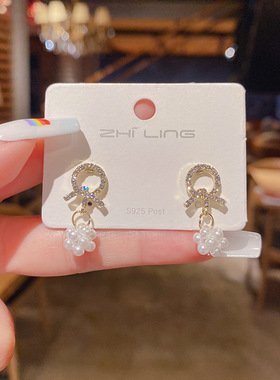 s925银针小巧圆圈珍珠耳钉2024年新品潮ins冷淡风网红百搭耳环女