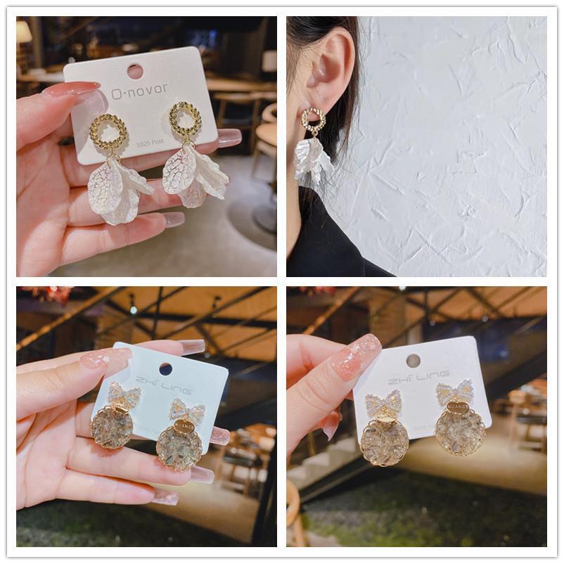 2022新品简约小清新耳环个性甜美不规则花瓣流苏耳钉耳坠耳饰品女