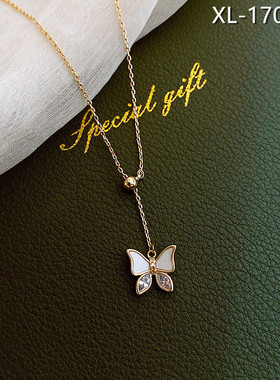 【真金电镀】蝴蝶项链女14k保色金蝴蝶锁骨链ins百搭轻奢小众简约