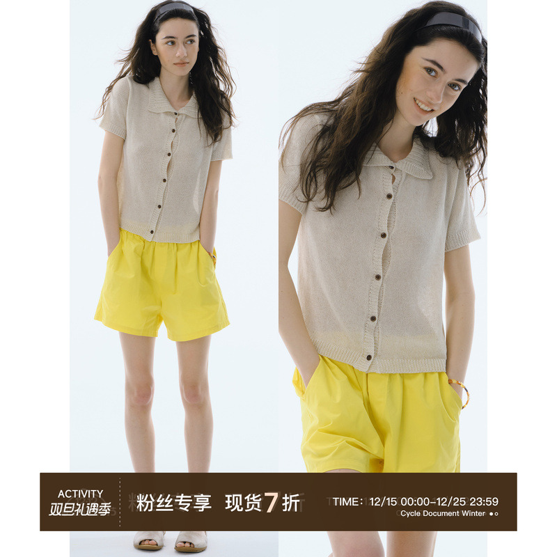 CycleDocument翻领短袖针织开衫