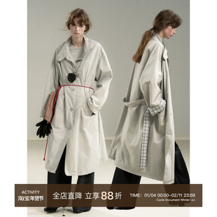 Cycle Document 【松弛有度】格纹撞色挺括中长款立领风衣外套女