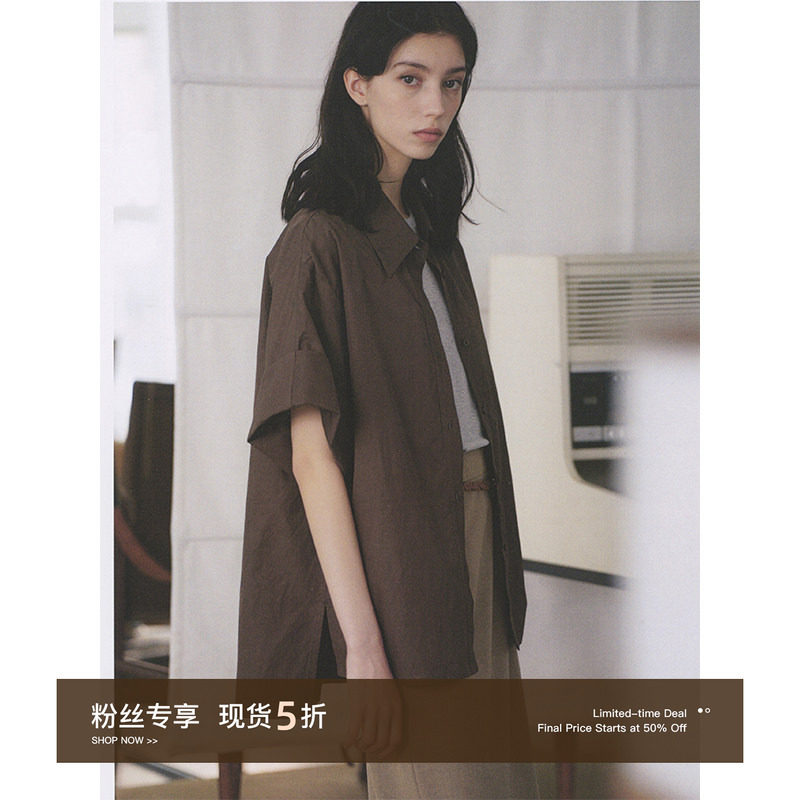 CycleDocument 【卷边宽袖设计】天然牛骨扣/ 宽松叠穿短袖衬衫女