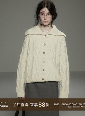 Cycle Document 循环档案 复古大翻领麻花羊毛开衫毛衣女加厚外穿