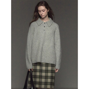 CycleDocument羊驼毛混纺 翻领粗针慵懒感马海毛针织毛衣女 半开衫