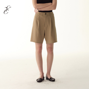复古通勤风高腰双褶垂感西装 Cycle Document 醋酸乱麻混纺 女 短裤