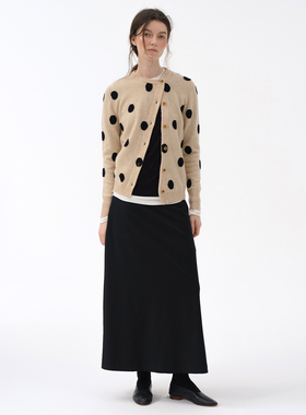 Cycle Document 100%美利奴羊毛/斜门禁设计波点针织开衫毛衣女