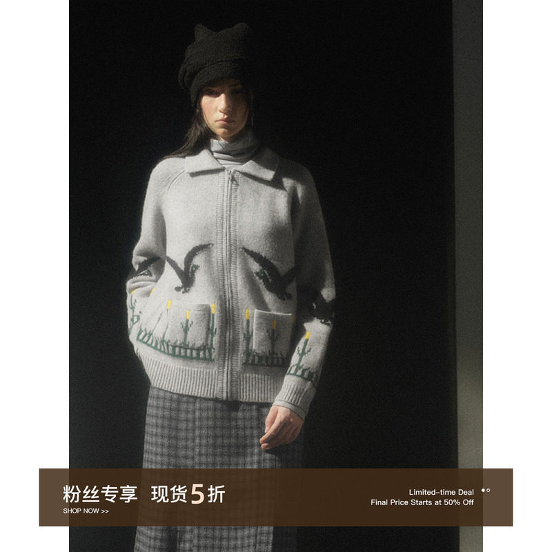 Cycle Document  100%纯羊毛/ 复古翻领粗针提花加厚开衫毛衣女,女装/女士精品,毛衣,淘宝优惠券,粉丝福利购,淘宝优惠卷