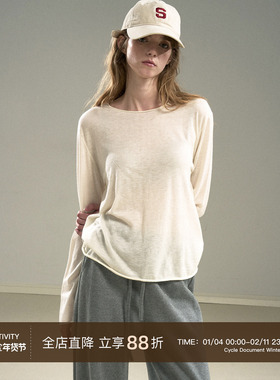 Cycle Document 山羊绒&桑蚕丝打底衫卷边圆领宽松套头针织衫女
