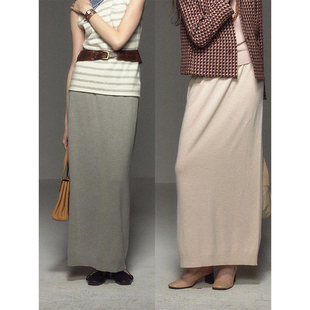 松紧腰直筒高弹懒人针织半身裙女长款 CycleDocument 山羊绒混纺