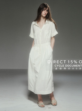 Cycle Document 亚麻人棉 通勤风宽松收腰短袖衬衫连衣裙女长款