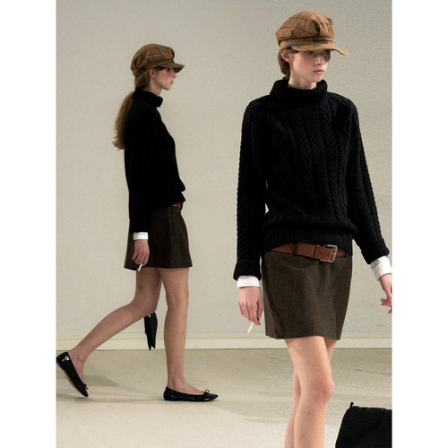 CycleDocument黑色羊毛高领毛衣