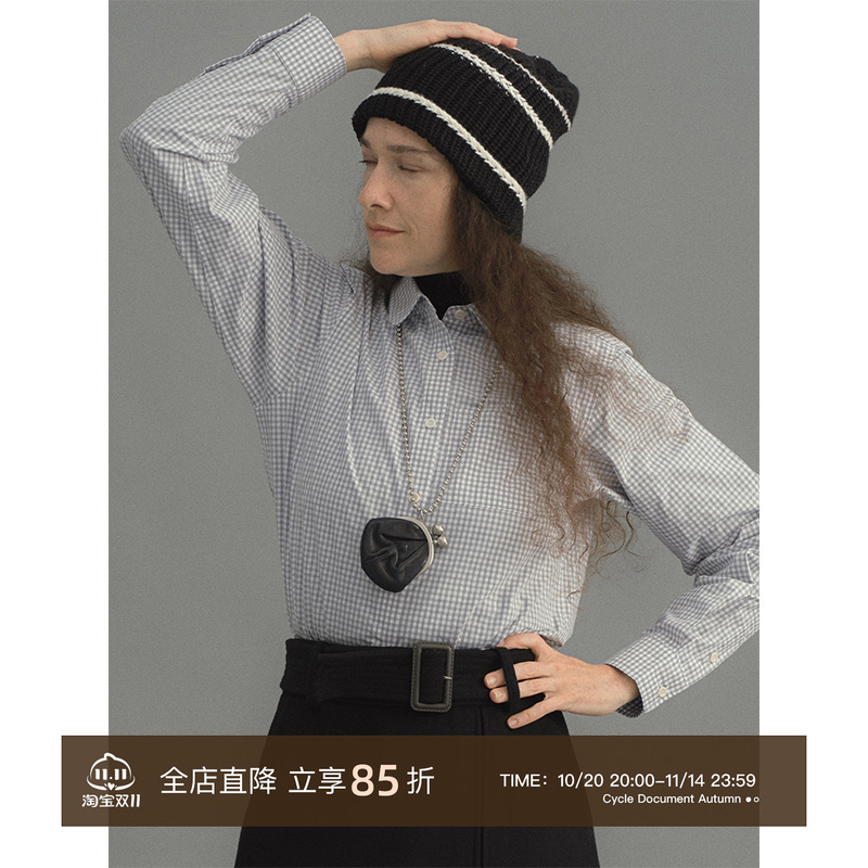 CycleDocument娃娃领格纹衬衫