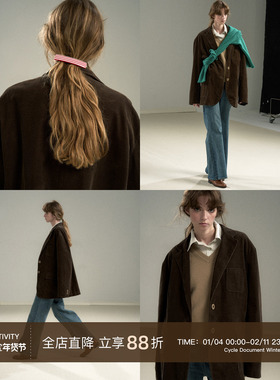 CycleDocument 经典平驳领灯芯绒慵懒感宽松廓形通勤西装外套女