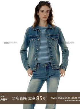 Cycle Document 经典复古水洗蓝正肩牛仔外套女短款工装显瘦夹克