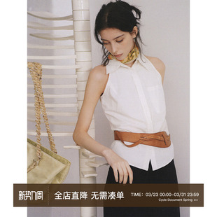背心衬衫 CycleDocument 无袖 柔软亲肤白色修身 女 汉麻&有机棉混纺
